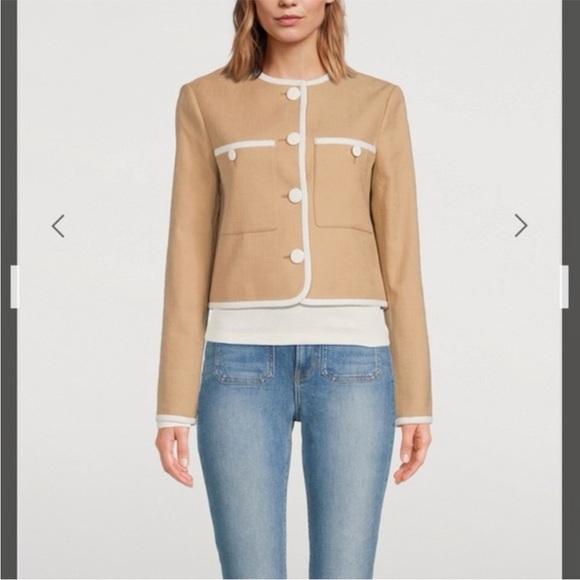 Veronica Beard Jackets & Blazers - Veronica Beard Beale‎ Contrast Detail Cotton Blend Tweed Jacket in Khaki Size 14